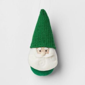 Fabric Gnome Santa Wearing Knit Hat Christmas Tree Ornament Green nwt